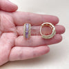 Oro Laminado Huggie Hoop, Gold Filled Style Baguette and Cluster Design, with Amethyst and White Cubic Zirconia, Polished, Golden Finish, 02.267.0101.3.22
