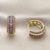 Oro Laminado Huggie Hoop, Gold Filled Style Baguette and Cluster Design, with Amethyst and White Cubic Zirconia, Polished, Golden Finish, 02.267.0101.3.22