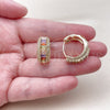 Oro Laminado Huggie Hoop, Gold Filled Style Baguette and Cluster Design, with Multicolor and White Cubic Zirconia, Polished, Golden Finish, 02.267.0101.4.22