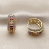 Oro Laminado Huggie Hoop, Gold Filled Style Baguette and Cluster Design, with Multicolor and White Cubic Zirconia, Polished, Golden Finish, 02.267.0101.4.22