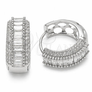 Rhodium Gold Filled Huggie Hoop, Cluster and Baguette Design, with White Cubic Zirconia, Polished, Rhodium Finish, 02.267.0101.5.22