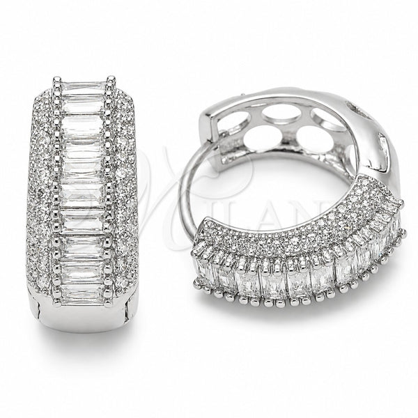 Rhodium Gold Filled Huggie Hoop, Cluster and Baguette Design, with White Cubic Zirconia, Polished, Rhodium Finish, 02.267.0101.5.22