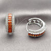 Rhodium Gold Filled Huggie Hoop, Cluster and Baguette Design, with Garnet and White Cubic Zirconia, Polished, Rhodium Finish, 02.267.0101.6.22