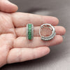Rhodium Gold Filled Huggie Hoop, Baguette and Cluster Design, with Green and White Cubic Zirconia, Polished, Rhodium Finish, 02.267.0101.7.22