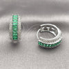 Rhodium Gold Filled Huggie Hoop, Baguette and Cluster Design, with Green and White Cubic Zirconia, Polished, Rhodium Finish, 02.267.0101.7.22