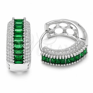 Rhodium Gold Filled Huggie Hoop, Baguette and Cluster Design, with Green and White Cubic Zirconia, Polished, Rhodium Finish, 02.267.0101.7.22
