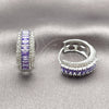 Rhodium Gold Filled Huggie Hoop, Baguette and Cluster Design, with Amethyst and White Cubic Zirconia, Polished, Rhodium Finish, 02.267.0101.8.22
