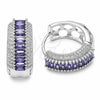 Rhodium Gold Filled Huggie Hoop, Baguette and Cluster Design, with Amethyst and White Cubic Zirconia, Polished, Rhodium Finish, 02.267.0101.8.22