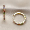 Oro Laminado Huggie Hoop, Gold Filled Style with Multicolor Cubic Zirconia, Polished, Golden Finish, 02.267.0102.25