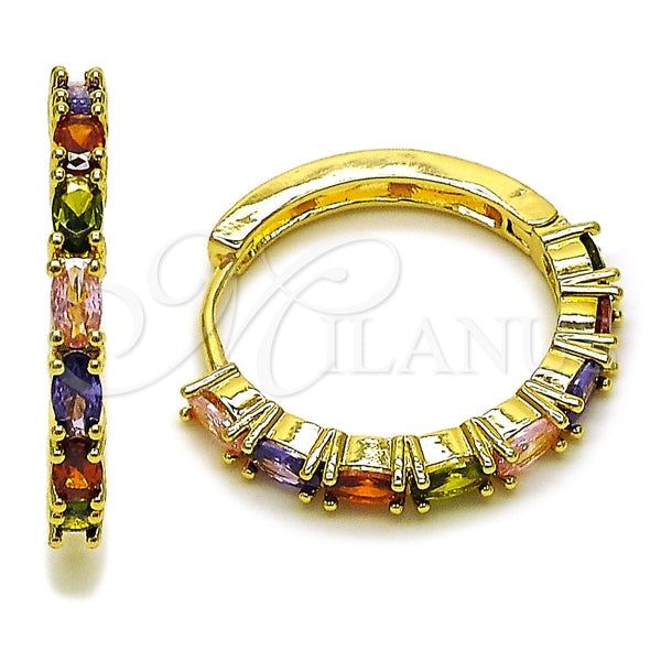 Oro Laminado Huggie Hoop, Gold Filled Style with Multicolor Cubic Zirconia, Polished, Golden Finish, 02.267.0102.25