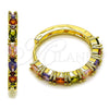 Oro Laminado Huggie Hoop, Gold Filled Style with Multicolor Cubic Zirconia, Polished, Golden Finish, 02.267.0102.25