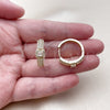 Oro Laminado Huggie Hoop, Gold Filled Style Cluster Design, with White Cubic Zirconia and White Micro Pave, Polished, Golden Finish, 02.267.0103.22