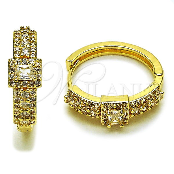 Oro Laminado Huggie Hoop, Gold Filled Style Cluster Design, with White Cubic Zirconia and White Micro Pave, Polished, Golden Finish, 02.267.0103.22