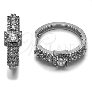 Rhodium Gold Filled Huggie Hoop, Cluster Design, with White Cubic Zirconia and White Micro Pave, Polished, Rhodium Finish, 02.267.0103.1.22