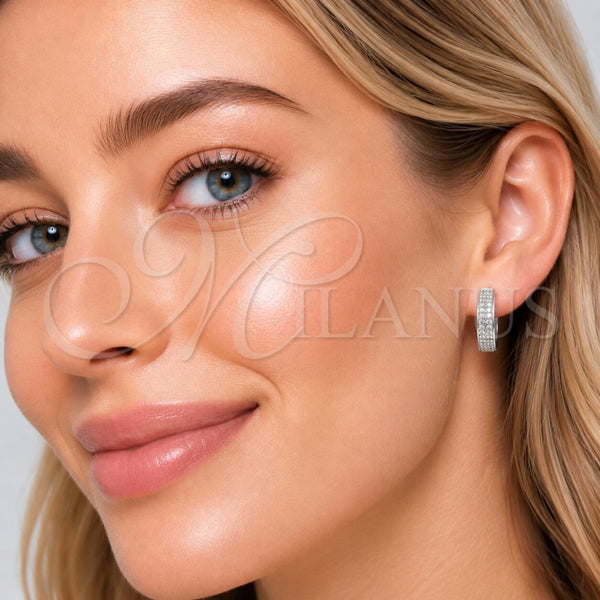 Rhodium Gold Filled Huggie Hoop, with White Micro Pave, Polished, Rhodium Finish, 02.267.0105.1.20