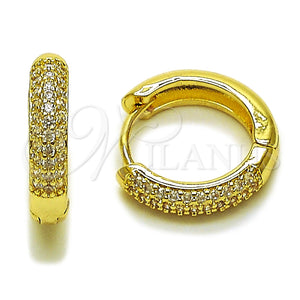 Oro Laminado Huggie Hoop, Gold Filled Style with White Micro Pave, Polished, Golden Finish, 02.267.0106.18