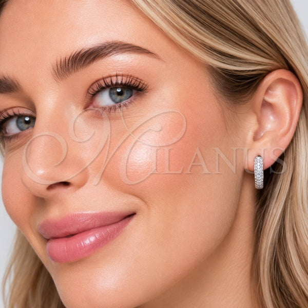 Rhodium Gold Filled Huggie Hoop, with White Micro Pave, Polished, Rhodium Finish, 02.267.0106.1.18