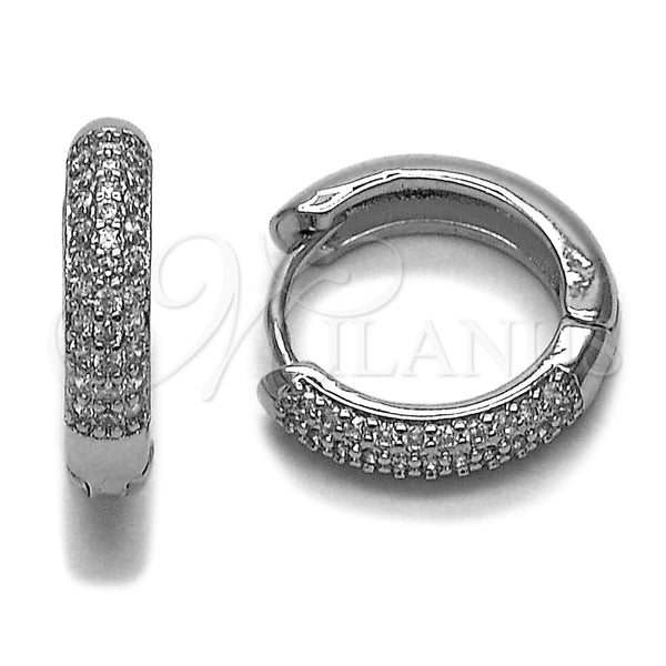 Rhodium Gold Filled Huggie Hoop, with White Micro Pave, Polished, Rhodium Finish, 02.267.0106.1.18