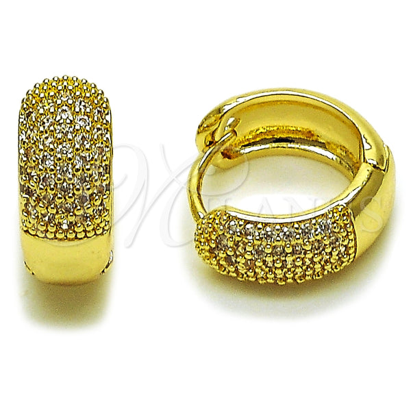 Oro Laminado Huggie Hoop, Gold Filled Style with White Micro Pave, Polished, Golden Finish, 02.267.0108.16