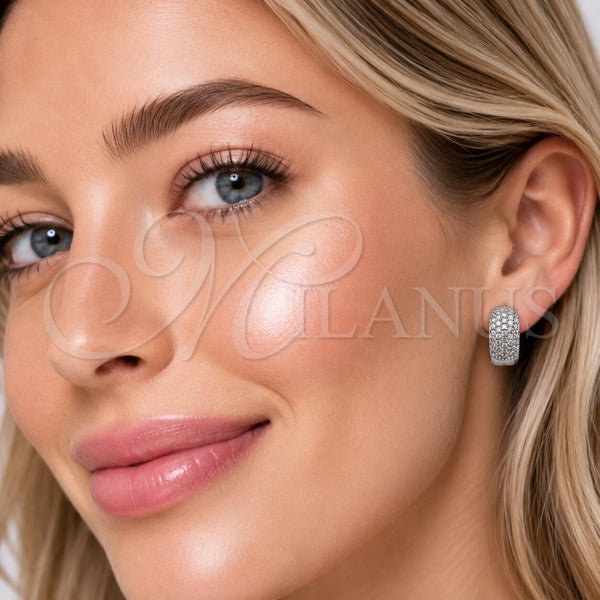 Rhodium Gold Filled Huggie Hoop, with White Micro Pave, Polished, Rhodium Finish, 02.267.0108.1.16