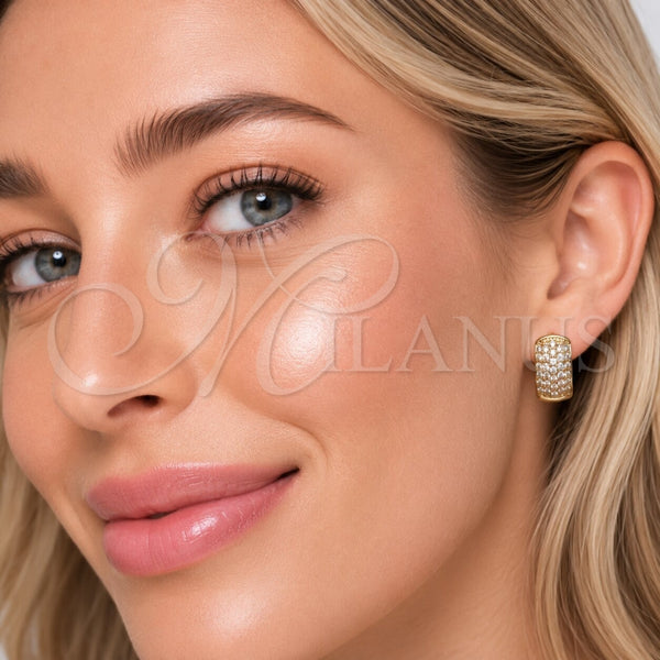 Oro Laminado Huggie Hoop, Gold Filled Style with White Cubic Zirconia, Polished, Golden Finish, 02.267.0069.1.15