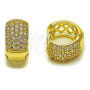 Oro Laminado Huggie Hoop, Gold Filled Style with White Cubic Zirconia, Polished, Golden Finish, 02.267.0069.1.15