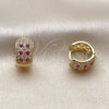 Oro Laminado Huggie Hoop, Gold Filled Style with Ruby and White Cubic Zirconia, Polished, Golden Finish, 02.267.0069.2.15