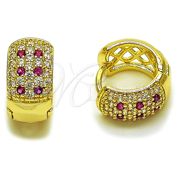 Oro Laminado Huggie Hoop, Gold Filled Style with Ruby and White Cubic Zirconia, Polished, Golden Finish, 02.267.0069.2.15