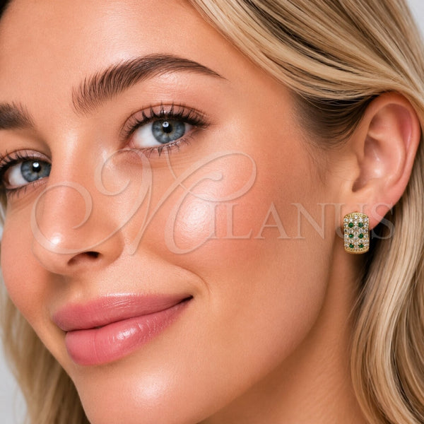 Oro Laminado Huggie Hoop, Gold Filled Style with Green and White Cubic Zirconia, Polished, Golden Finish, 02.267.0069.3.15