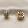 Oro Laminado Huggie Hoop, Gold Filled Style with Green and White Cubic Zirconia, Polished, Golden Finish, 02.267.0069.3.15