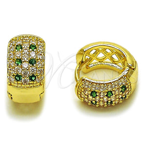 Oro Laminado Huggie Hoop, Gold Filled Style with Green and White Cubic Zirconia, Polished, Golden Finish, 02.267.0069.3.15