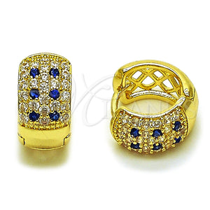 Oro Laminado Huggie Hoop, Gold Filled Style with Sapphire Blue and White Cubic Zirconia, Polished, Golden Finish, 02.267.0069.4.15