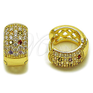 Oro Laminado Huggie Hoop, Gold Filled Style with Multicolor and White Cubic Zirconia, Polished, Golden Finish, 02.267.0069.6.15