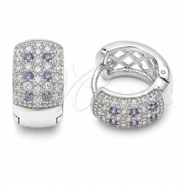 Rhodium Gold Filled Huggie Hoop, with Amethyst and White Cubic Zirconia, Polished, Rhodium Finish, 02.267.0069.10.15