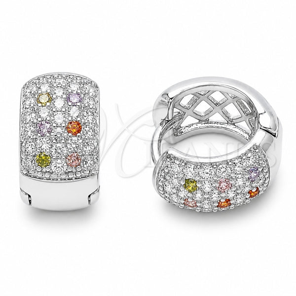 Rhodium Gold Filled Huggie Hoop, with Multicolor and White Cubic Zirconia, Polished, Rhodium Finish, 02.267.0069.11.15