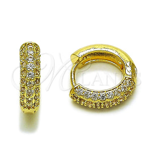 Oro Laminado Huggie Hoop, Gold Filled Style with White Cubic Zirconia, Polished, Golden Finish, 02.267.0109.15