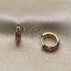 Oro Laminado Huggie Hoop, Gold Filled Style with Multicolor Cubic Zirconia, Polished, Golden Finish, 02.267.0109.1.15
