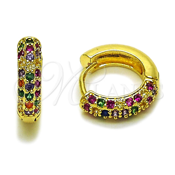 Oro Laminado Huggie Hoop, Gold Filled Style with Multicolor Cubic Zirconia, Polished, Golden Finish, 02.267.0109.1.15