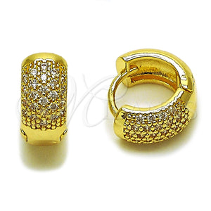 Oro Laminado Huggie Hoop, Gold Filled Style with White Micro Pave, Polished, Golden Finish, 02.267.0110.15