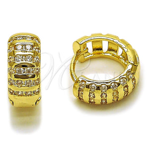 Oro Laminado Huggie Hoop, Gold Filled Style with White Cubic Zirconia, Polished, Golden Finish, 02.267.0111.16