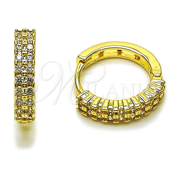 Oro Laminado Huggie Hoop, Gold Filled Style with White Cubic Zirconia, Polished, Golden Finish, 02.267.0112.15