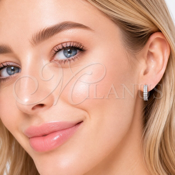 Rhodium Gold Filled Huggie Hoop, with White Cubic Zirconia, Polished, Rhodium Finish, 02.267.0112.1.15