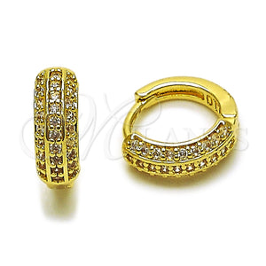 Oro Laminado Huggie Hoop, Gold Filled Style with White Micro Pave, Polished, Golden Finish, 02.267.0113.14