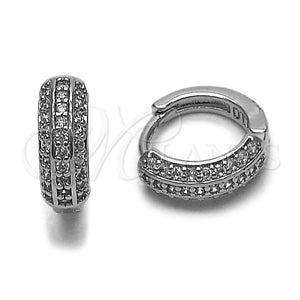 Rhodium Gold Filled Huggie Hoop, with White Micro Pave, Polished, Rhodium Finish, 02.267.0113.1.14
