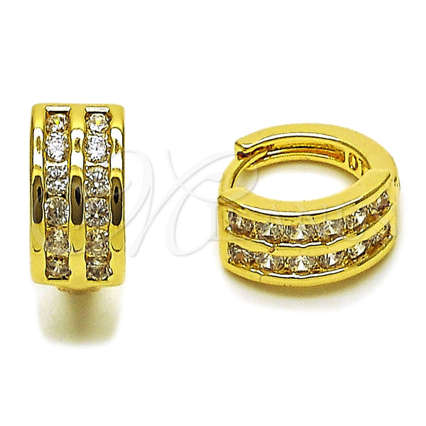 Oro Laminado Huggie Hoop, Gold Filled Style with White Cubic Zirconia, Polished, Golden Finish, 02.267.0114.14