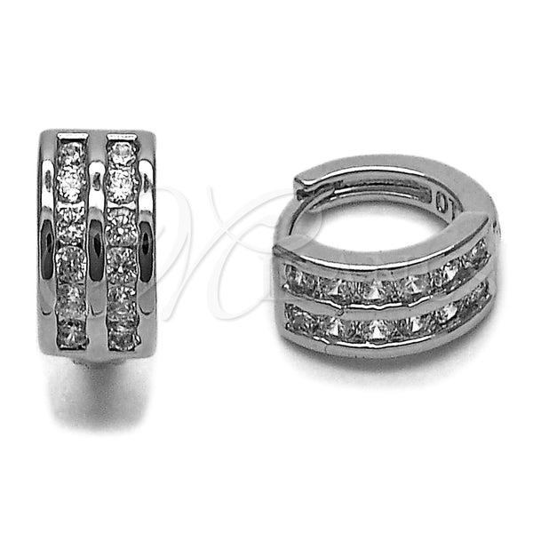 Rhodium Gold Filled Huggie Hoop, with White Cubic Zirconia, Polished, Rhodium Finish, 02.267.0114.1.14