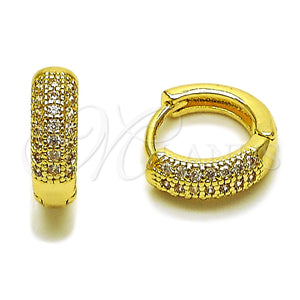 Oro Laminado Huggie Hoop, Gold Filled Style with White Micro Pave, Polished, Golden Finish, 02.267.0115.14