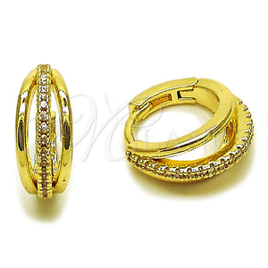 Oro Laminado Huggie Hoop, Gold Filled Style with White Micro Pave, Polished, Golden Finish, 02.267.0116.15
