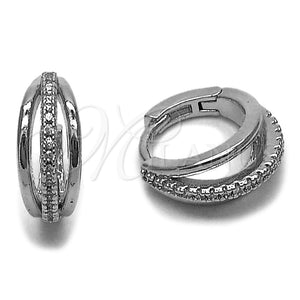 Rhodium Gold Filled Huggie Hoop, with White Micro Pave, Polished, Rhodium Finish, 02.267.0116.1.15