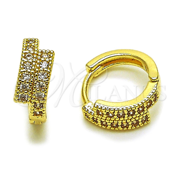 Oro Laminado Huggie Hoop, Gold Filled Style with White Cubic Zirconia, Polished, Golden Finish, 02.267.0117.15